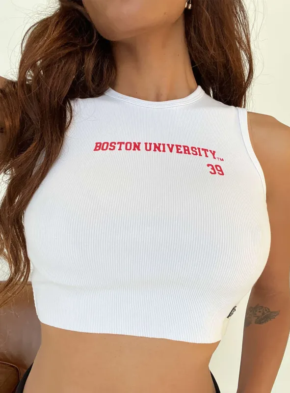 Boston University Cutoff Tank Top White sold by Princess Polly