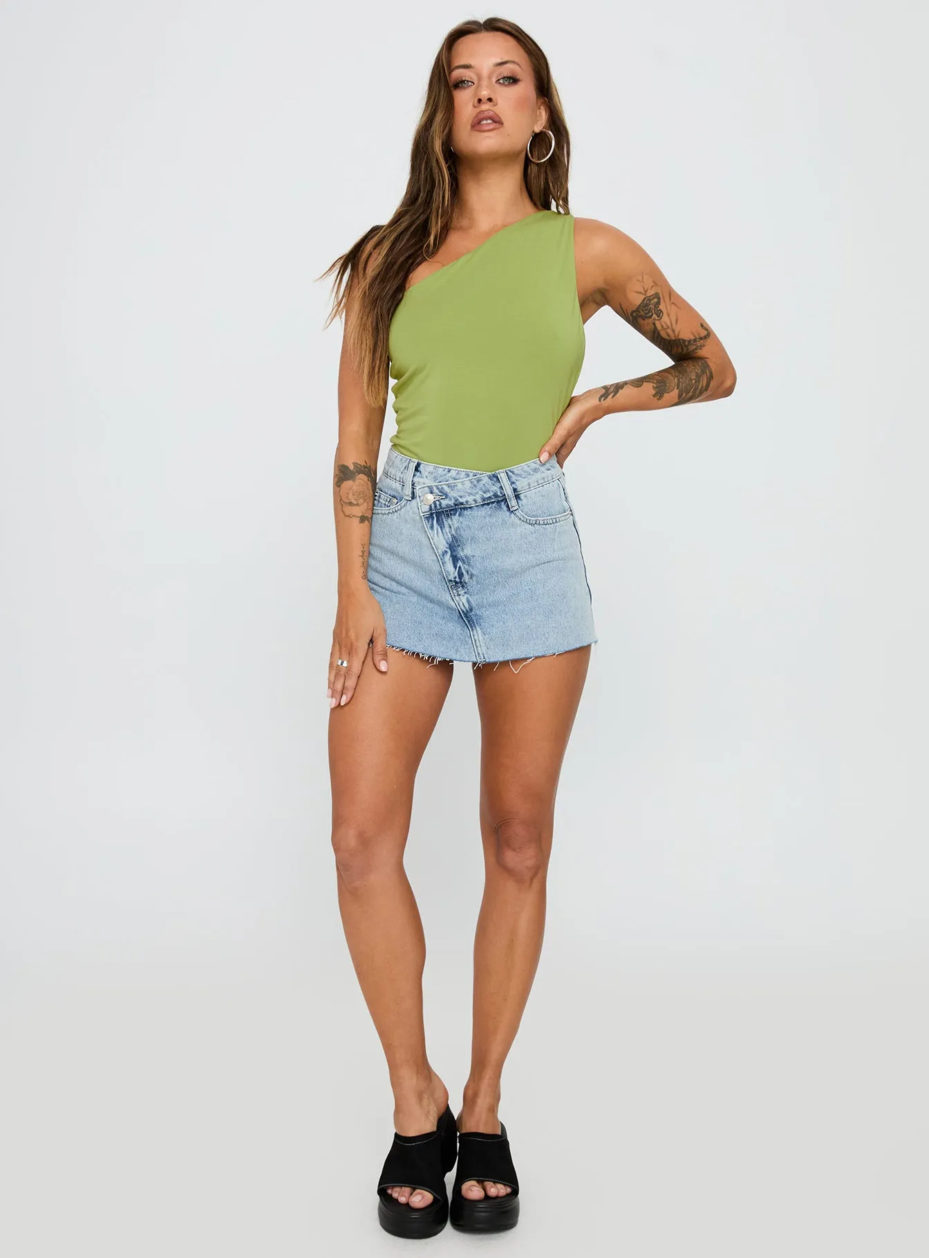 Ferrera One Shoulder Bodysuit Green sold by Princess Polly product image thumbnail 2