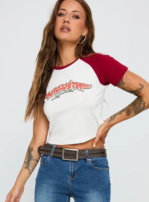 Let Rock Rule Graphic Top White / Red sold by Princess Polly