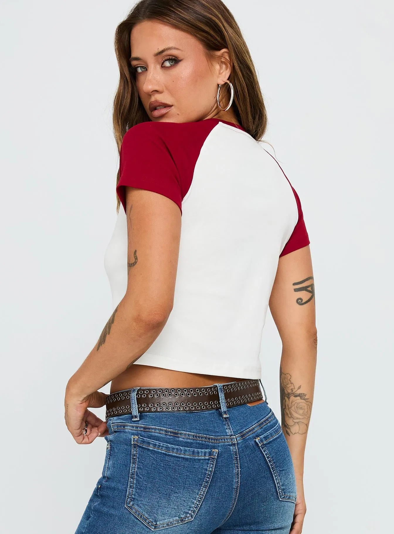 Let Rock Rule Graphic Top White / Red sold by Princess Polly product image thumbnail 4