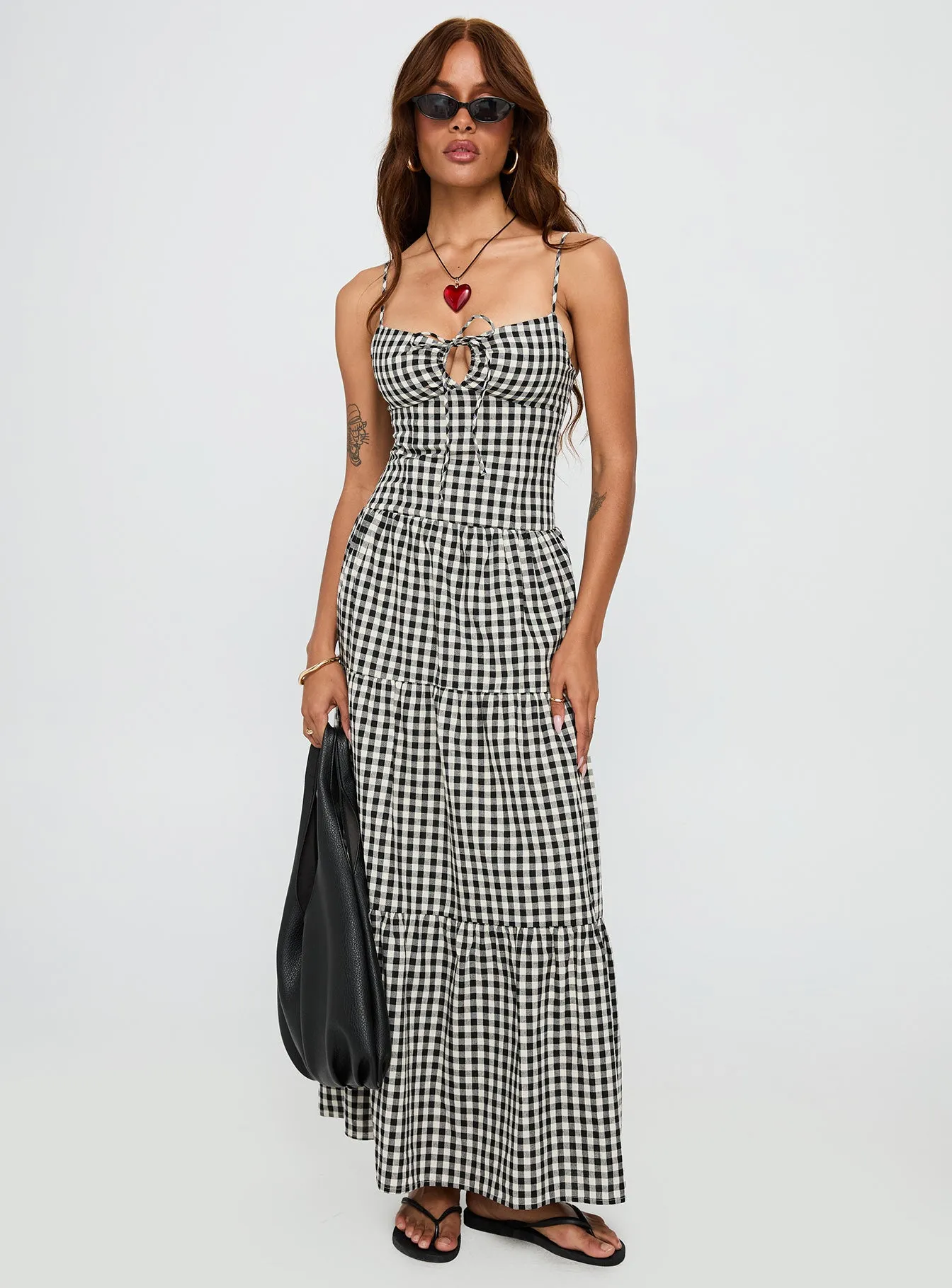Avaleine Tiered Maxi Dress Black / White Check sold by Princess Polly product image thumbnail 2