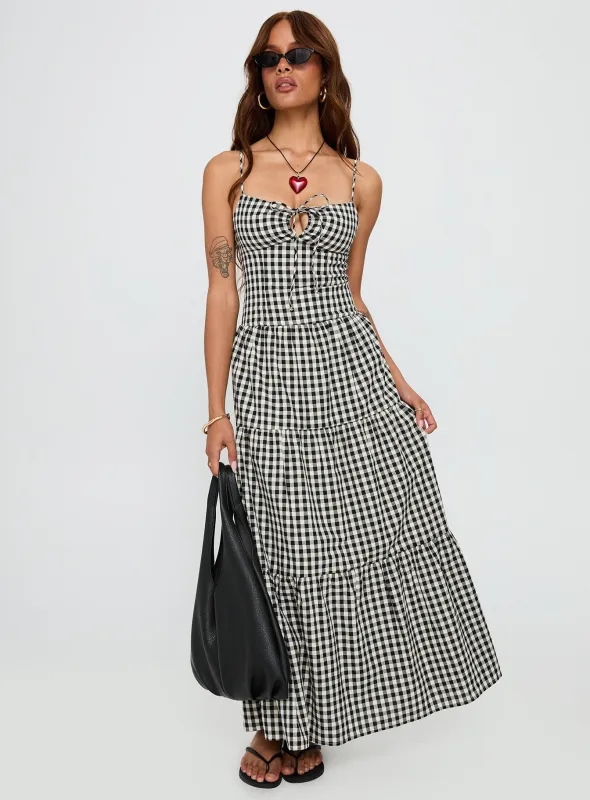 Avaleine Tiered Maxi Dress Black / White Check sold by Princess Polly