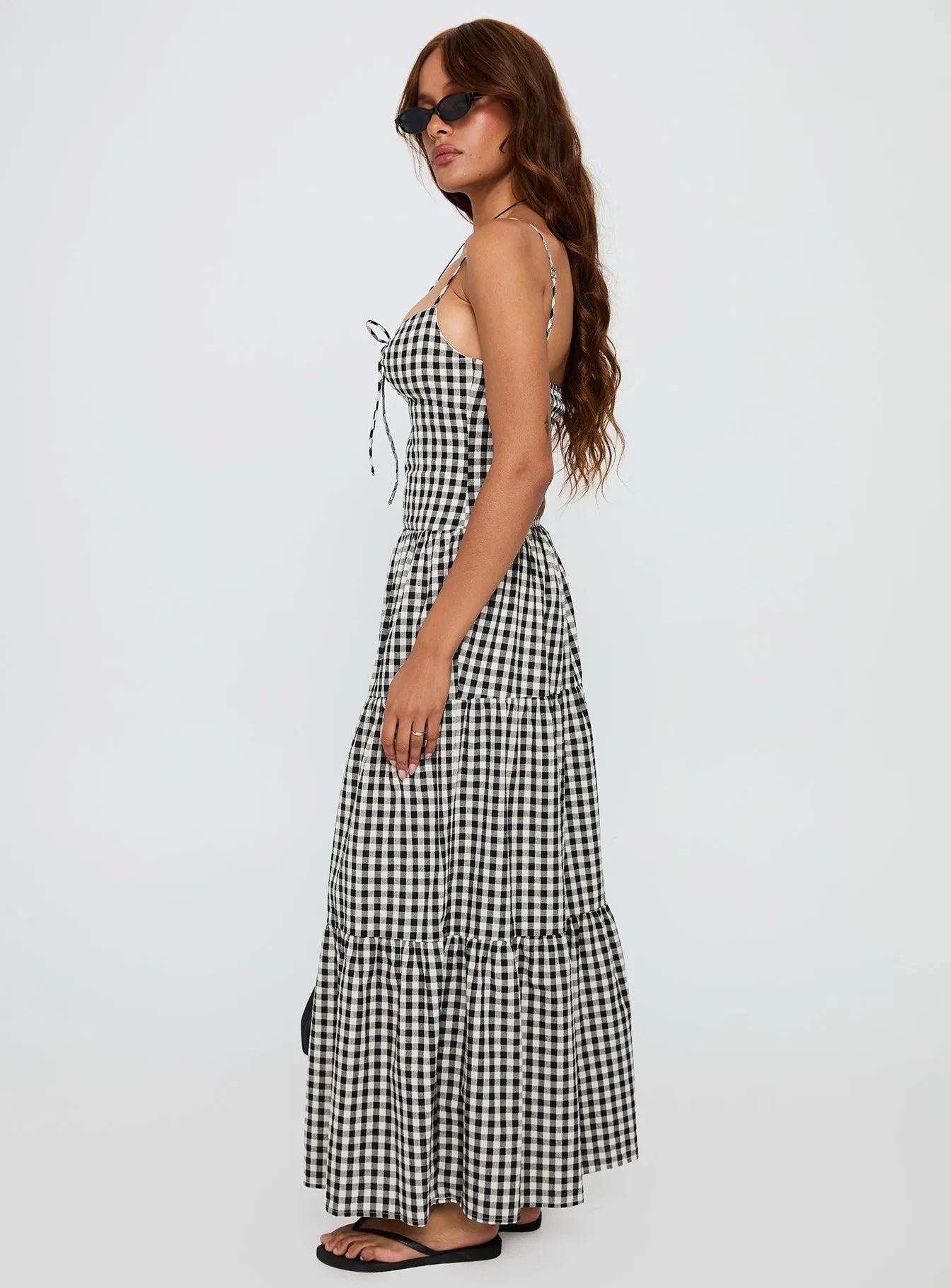 Avaleine Tiered Maxi Dress Black / White Check sold by Princess Polly product image thumbnail 3