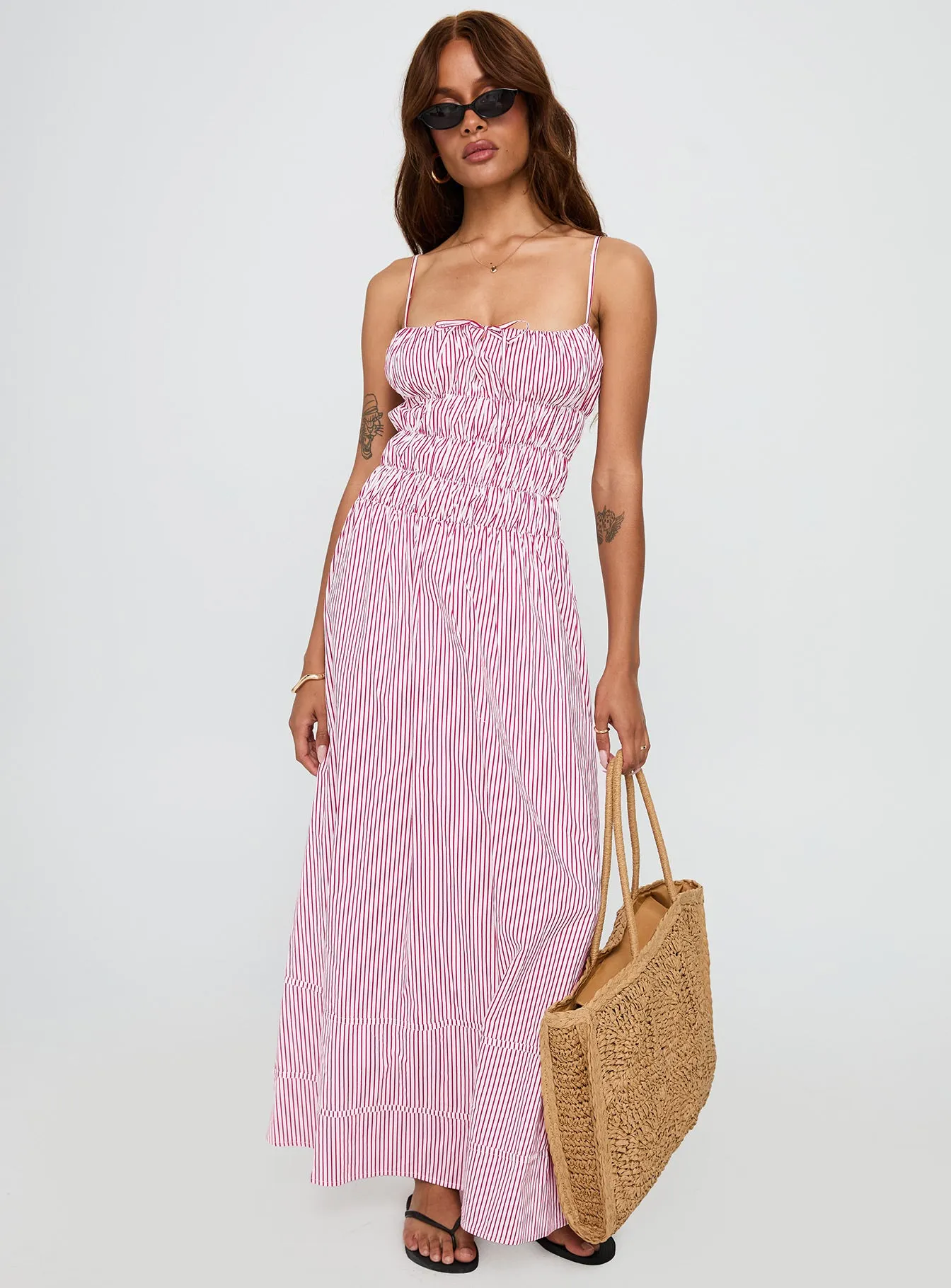 Loralei Shirred Maxi Dress Red Stripe sold by Princess Polly product image thumbnail 3