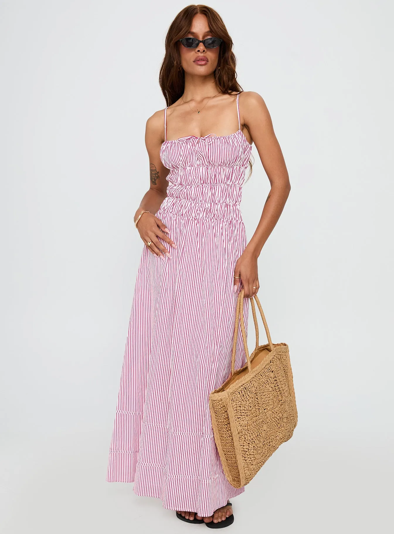 Loralei Shirred Maxi Dress Red Stripe sold by Princess Polly product image thumbnail 2