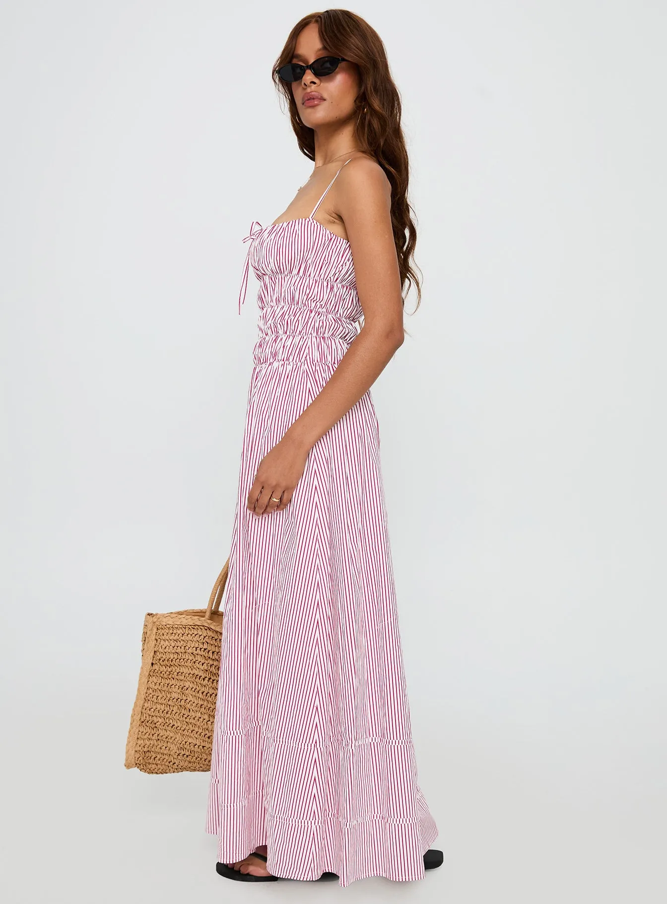 Loralei Shirred Maxi Dress Red Stripe sold by Princess Polly product image thumbnail 4