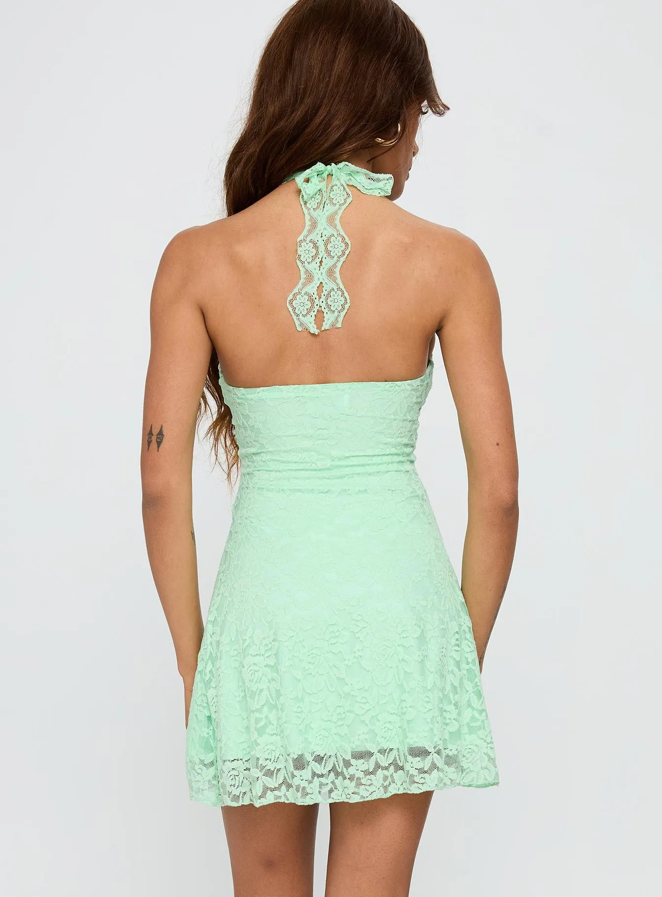 Front Page Halter Lace Mini Dress Aqua sold by Princess Polly product image thumbnail 4