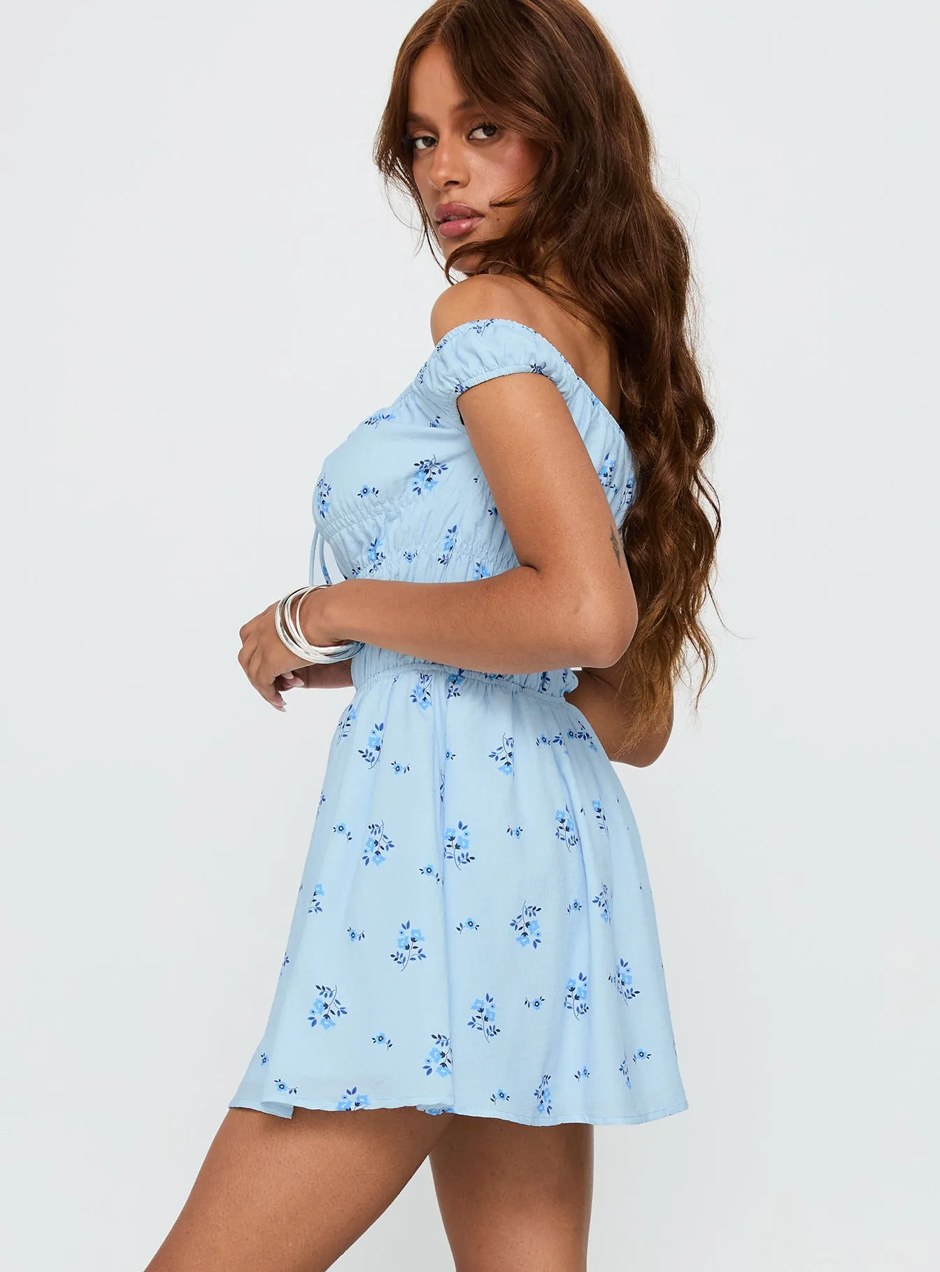 These Are The Days Shirred Mini Dress Blue Multi sold by Princess Polly product image thumbnail 4