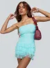 So Gorgeous Strapless Frill Playsuit Blue sold by Princess Polly