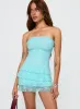 So Gorgeous Strapless Frill Playsuit Blue sold by Princess Polly