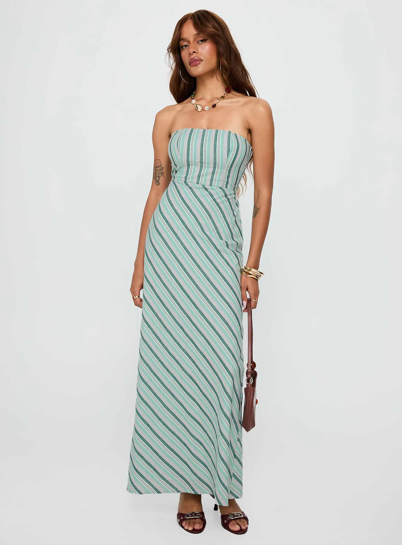 Finchie Strapless Maxi Dress Blue Stripe sold by Princess Polly product image thumbnail 3