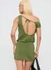 Blousson Asymmetrical Mini Dress Olive sold by Princess Polly
