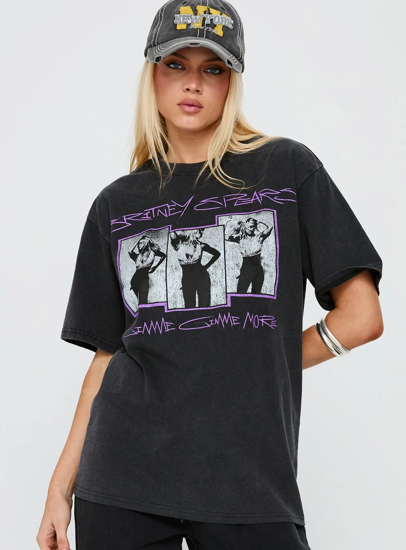 Britney Spears Gimme More Oversized Graphic Top Washed Black sold by Princess Polly