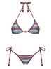Mikaya Beaded Triangle Bikini Top Blue / Brown Stripe sold by Princess Polly
