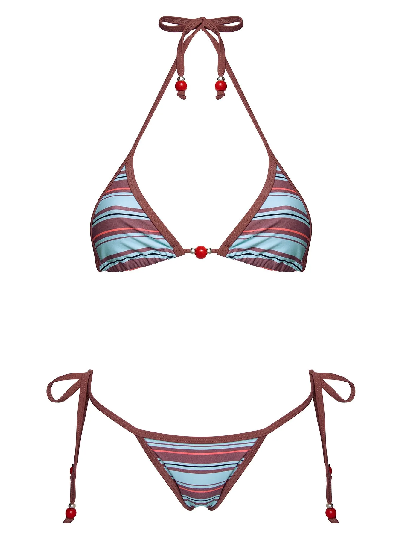 Mikaya Beaded Triangle Bikini Top Blue / Brown Stripe sold by Princess Polly product image thumbnail 5