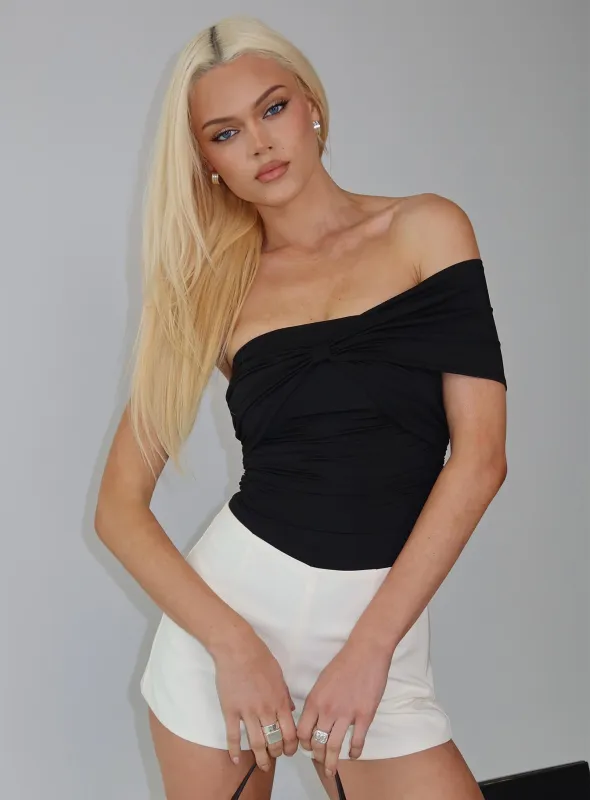The Real Thing One Shoulder Bodysuit Black sold by Princess Polly