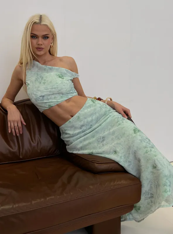 Devereaux One Shoulder Set Green sold by Princess Polly