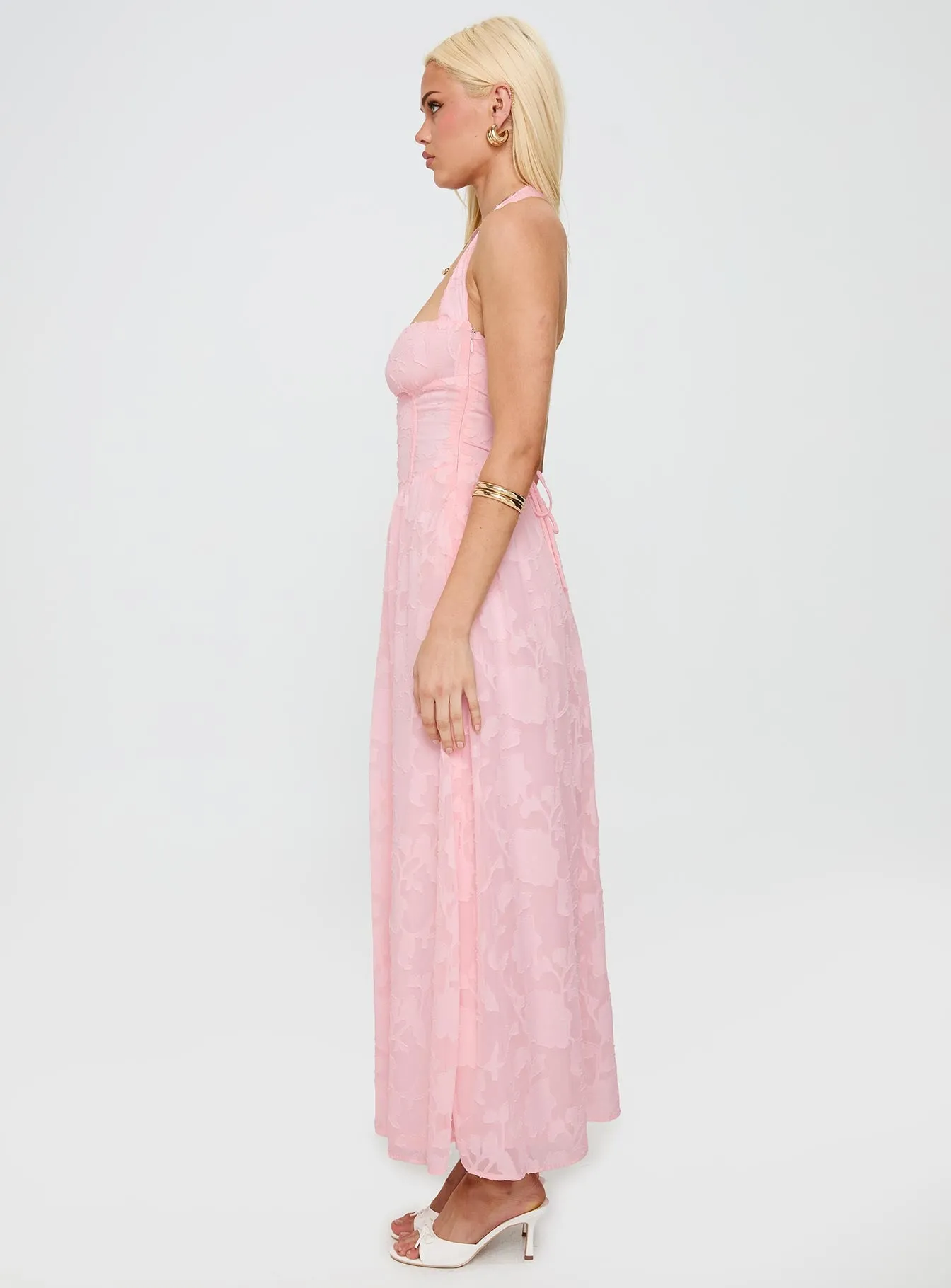 Fransiska Burnout Halter Maxi Dress Pink sold by Princess Polly product image thumbnail 4