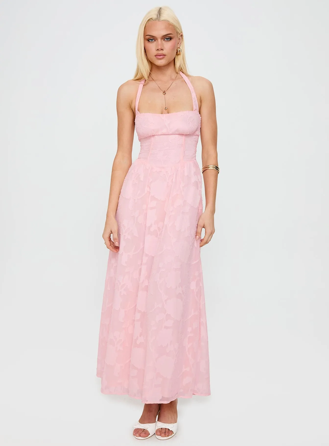 Fransiska Burnout Halter Maxi Dress Pink sold by Princess Polly product image thumbnail 3