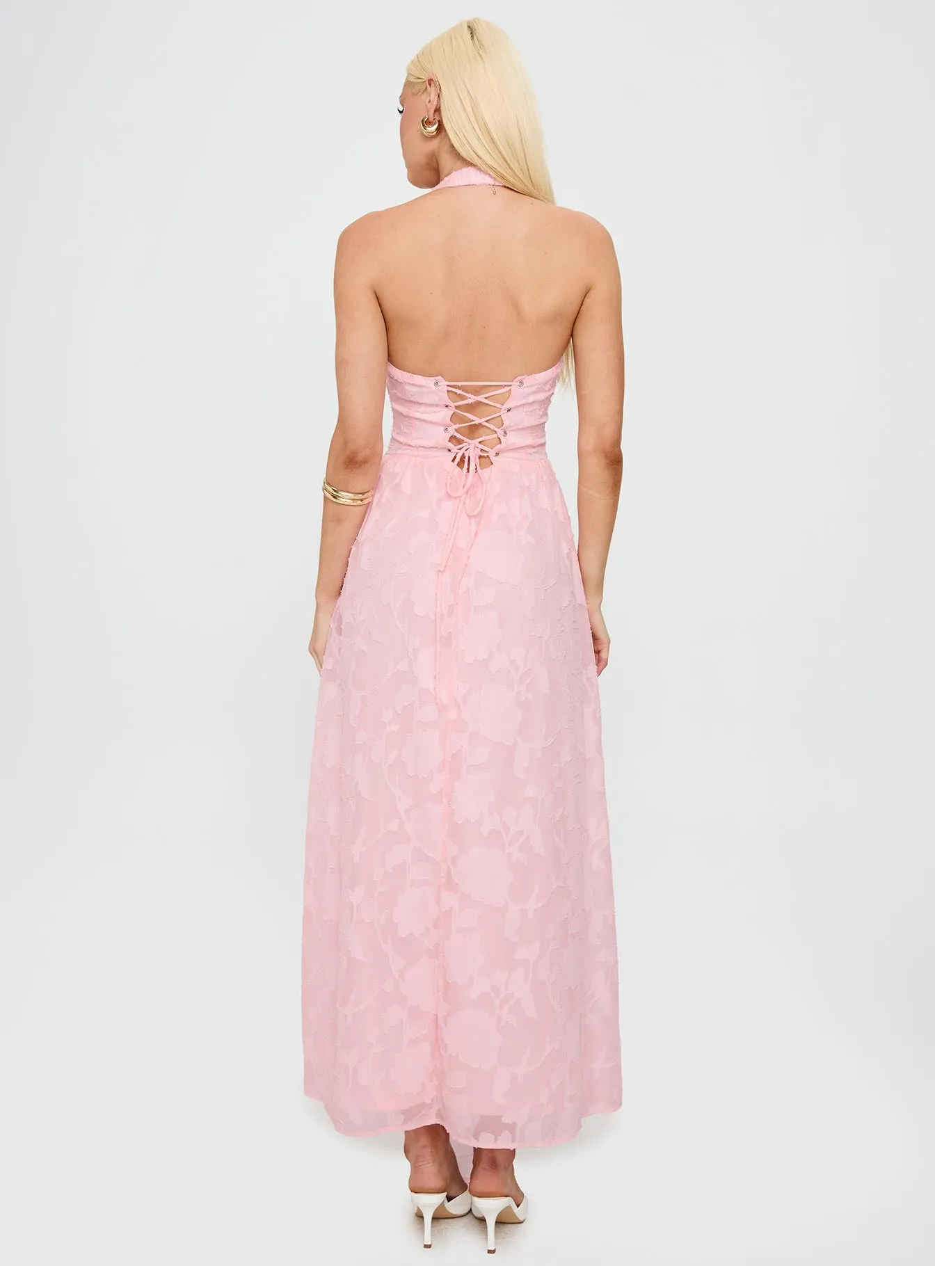 Fransiska Burnout Halter Maxi Dress Pink sold by Princess Polly product image thumbnail 5