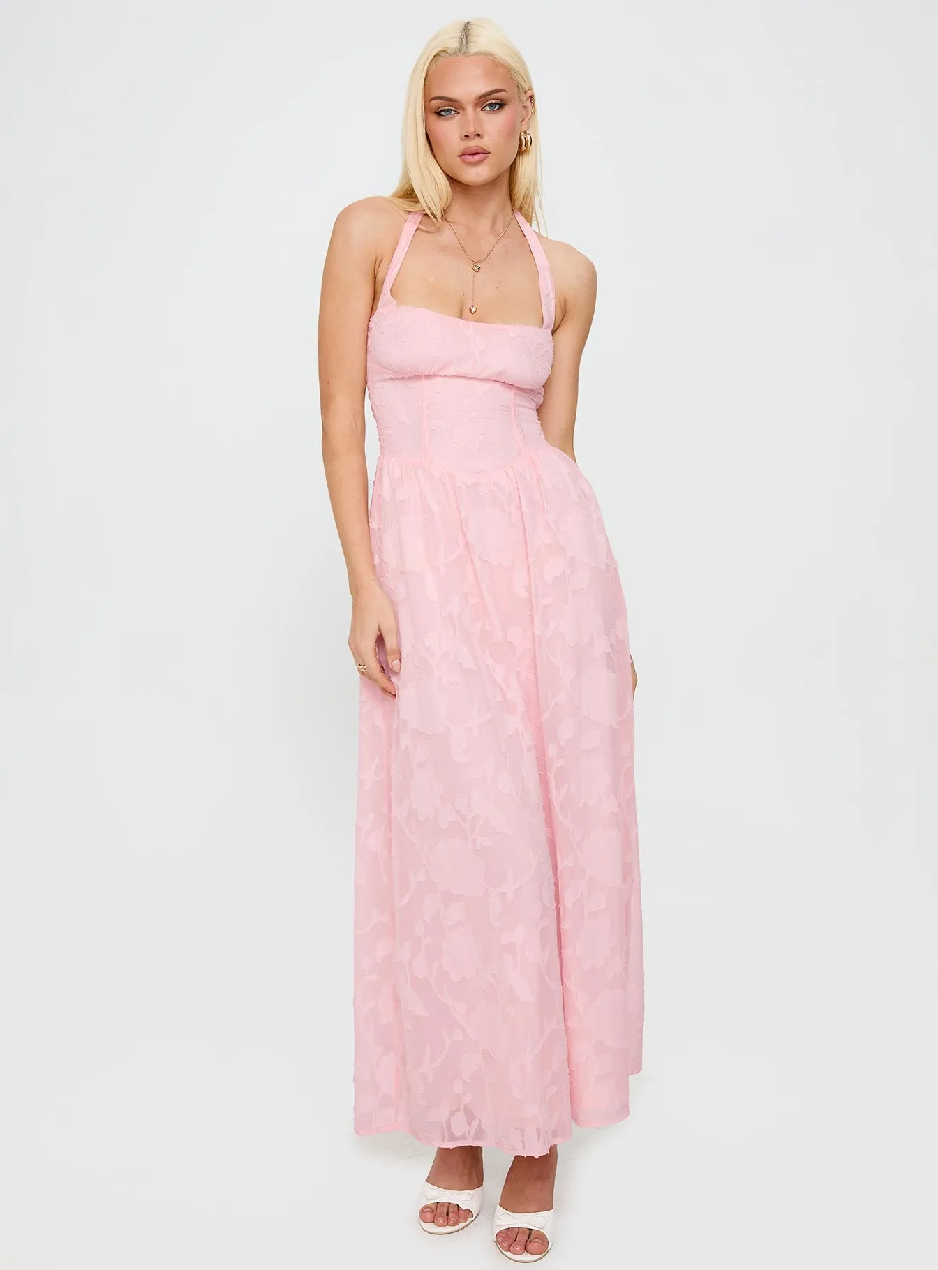 Fransiska Burnout Halter Maxi Dress Pink sold by Princess Polly product image thumbnail 2