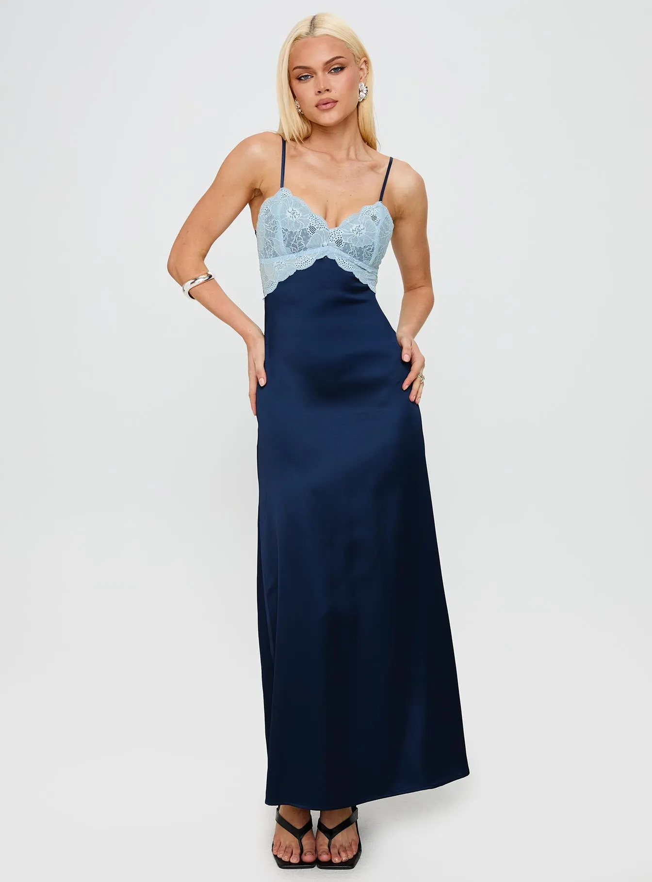 Better Than Words Lace Maxi Dress Navy sold by Princess Polly