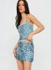 Mystia Mini Skirt Blue / Leopard sold by Princess Polly