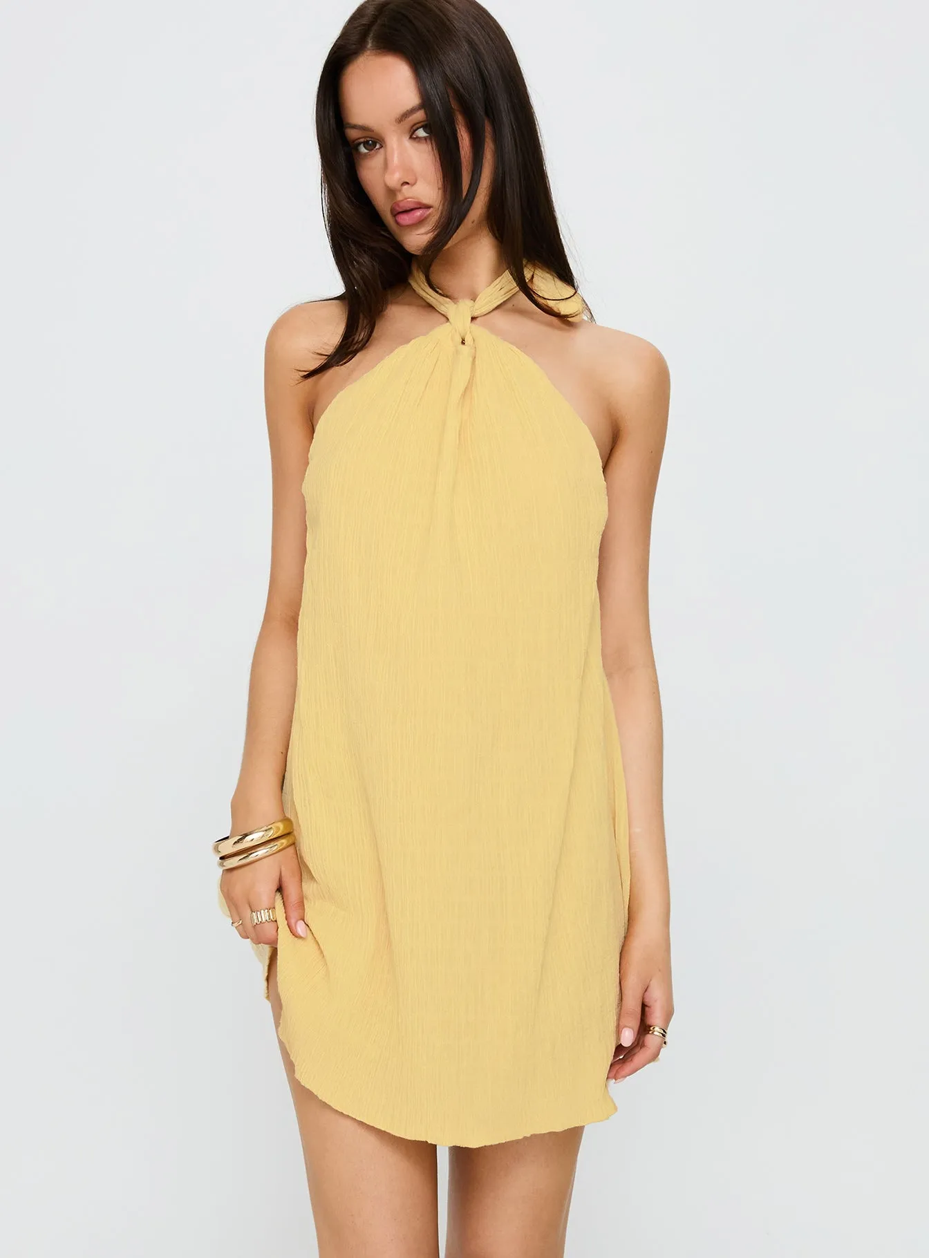 Kaiko Halter Mini Dress Yellow sold by Princess Polly product image thumbnail 2