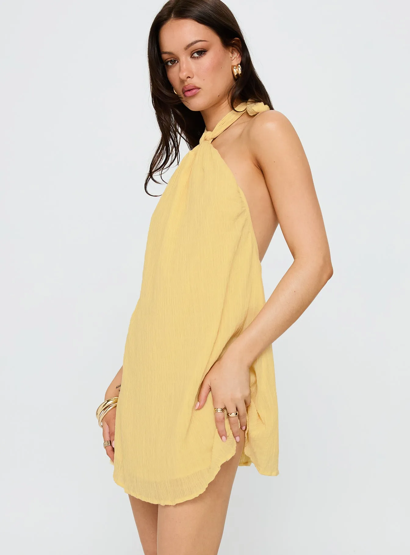 Kaiko Halter Mini Dress Yellow sold by Princess Polly product image thumbnail 4