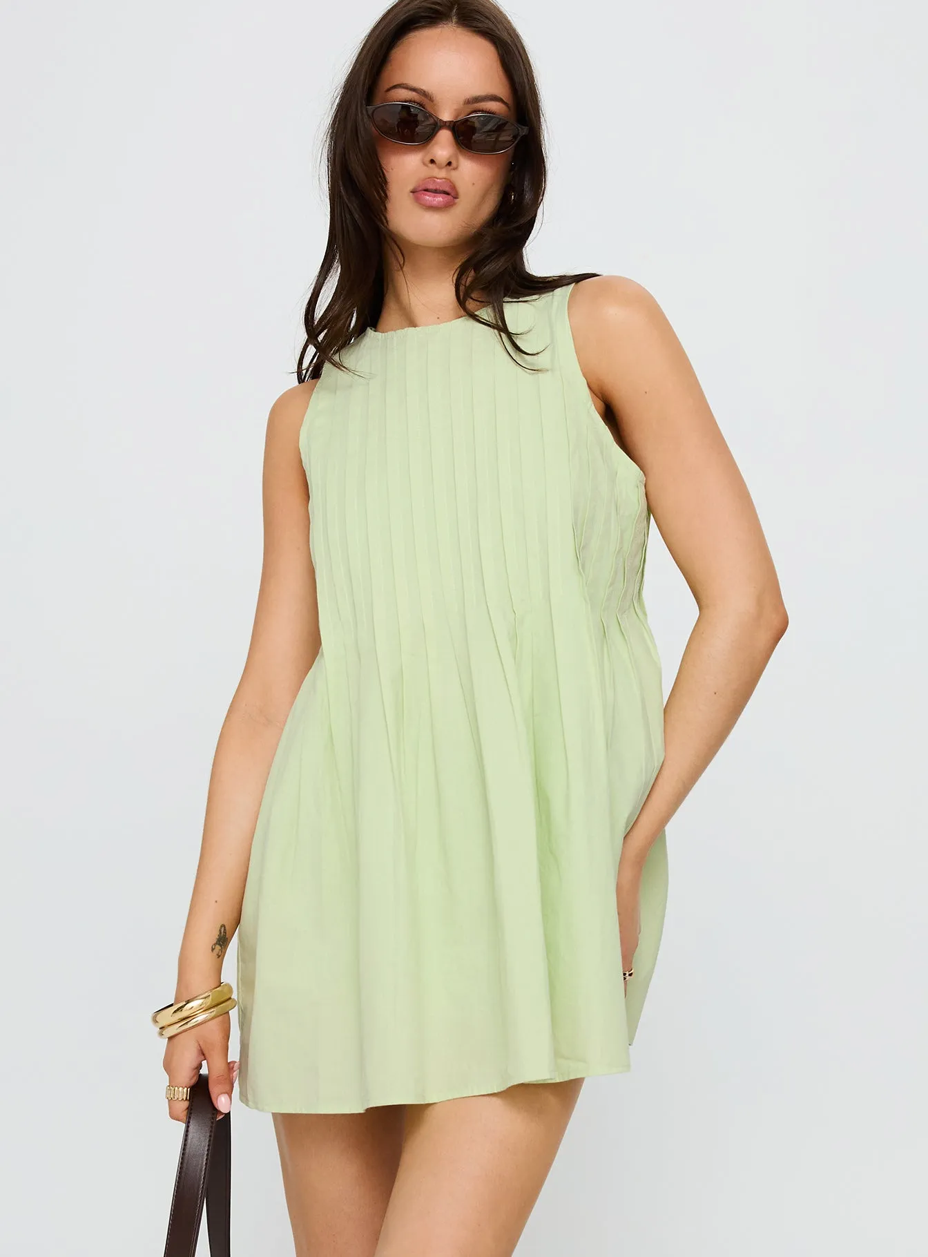 Dreamboat Pleated Mini Dress Matcha sold by Princess Polly product image thumbnail 2