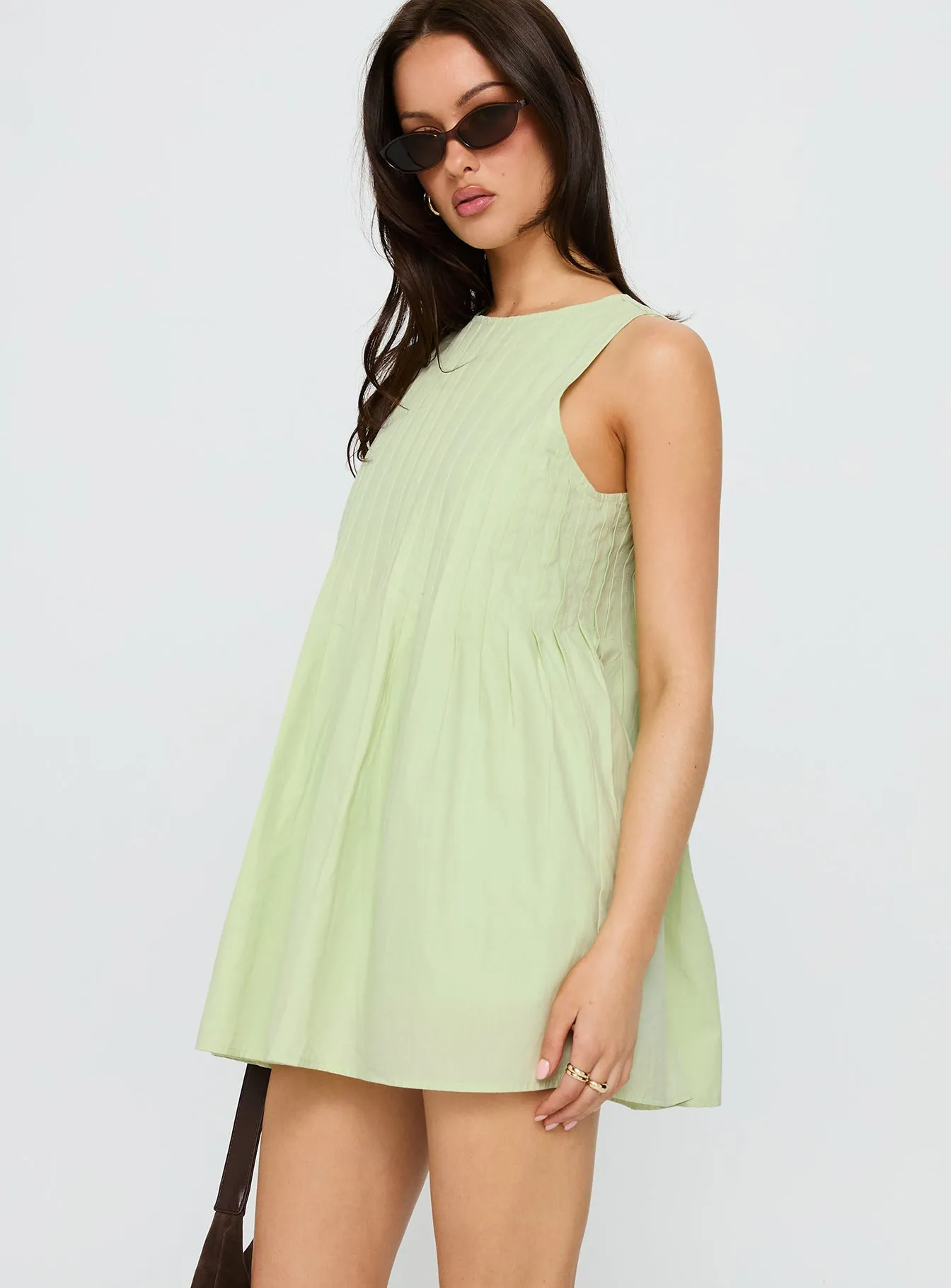 Dreamboat Pleated Mini Dress Matcha sold by Princess Polly product image thumbnail 4