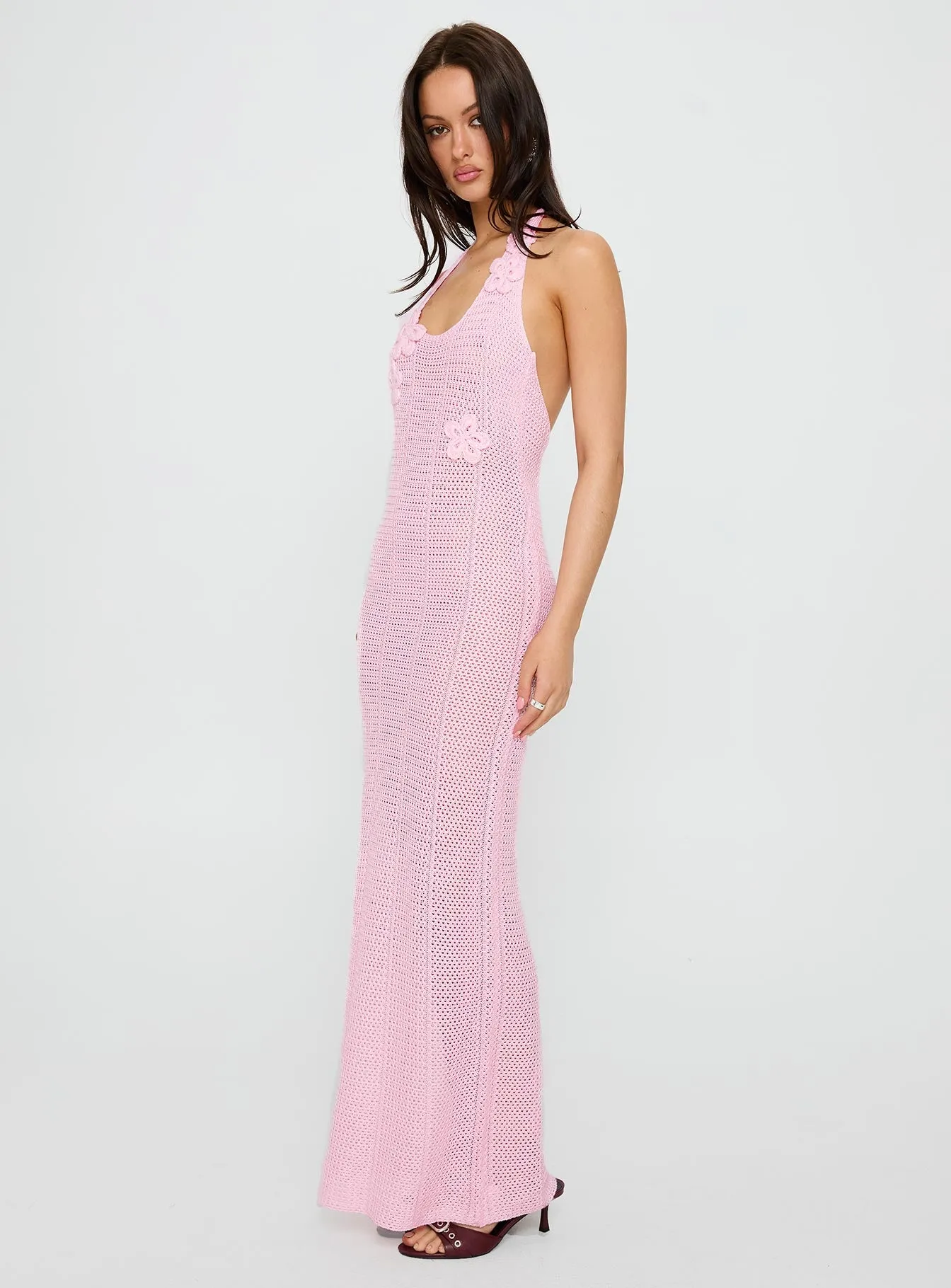 Nalanie Halter Crochet Maxi Dress Pink sold by Princess Polly product image thumbnail 4
