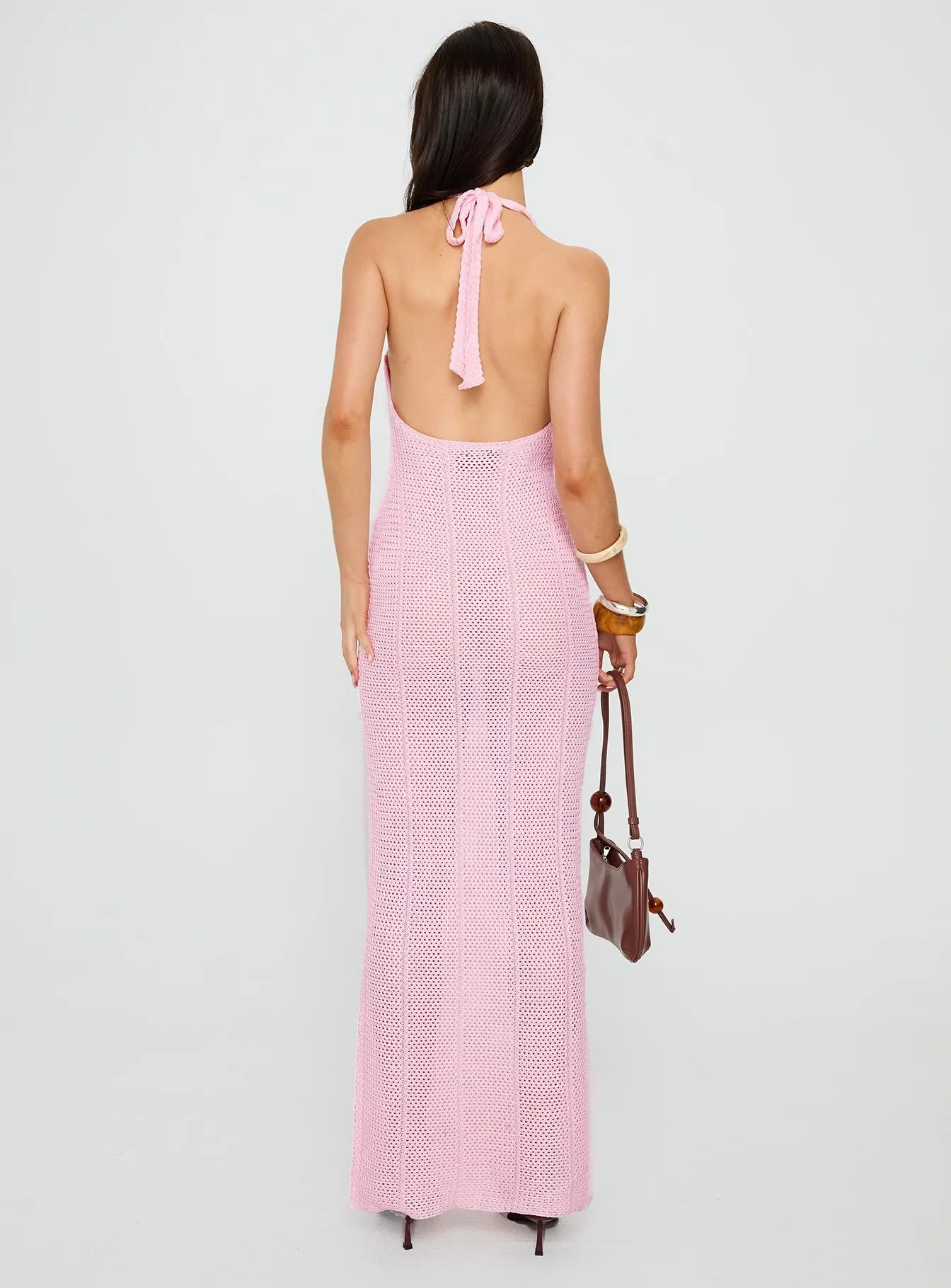Nalanie Halter Crochet Maxi Dress Pink sold by Princess Polly product image thumbnail 5