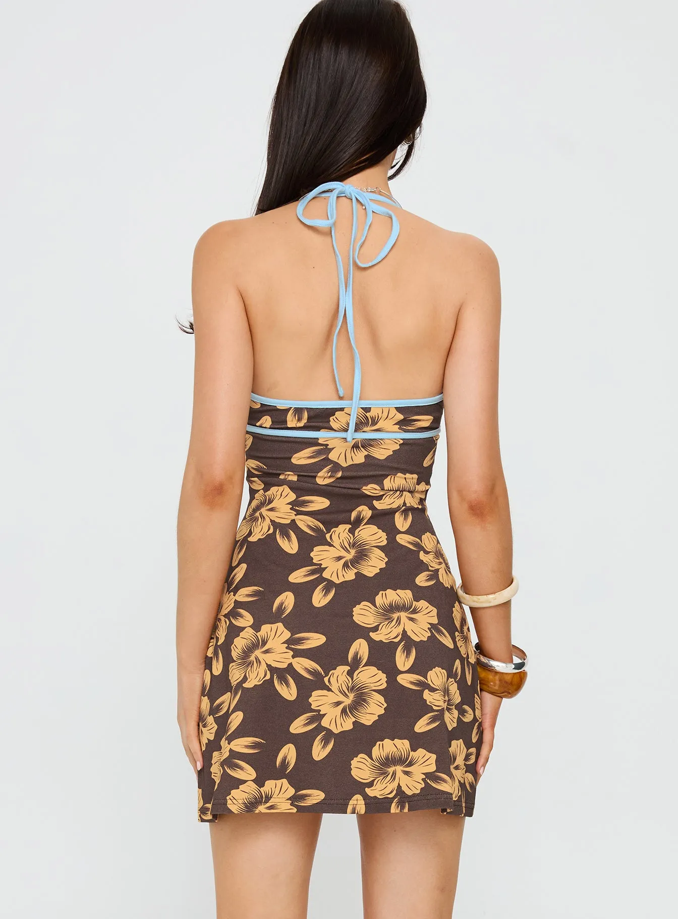 Mishie Halter Mini Dress Brown / Blue Floral sold by Princess Polly product image thumbnail 5
