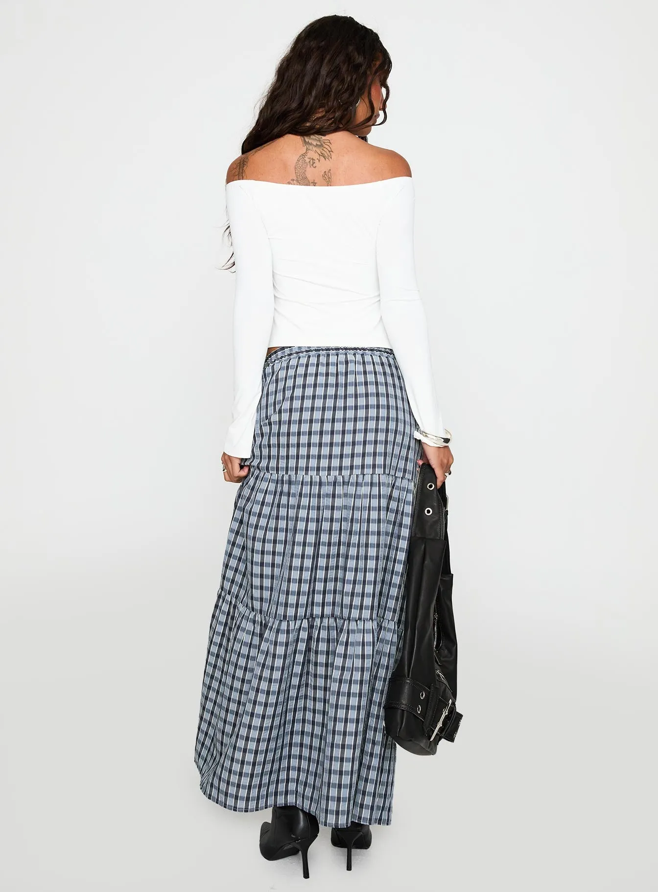 Rockwell Tiered Midi Skirt Navy Check sold by Princess Polly product image thumbnail 5