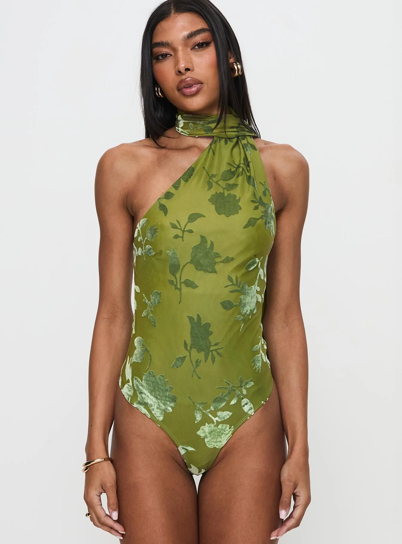 Frostbloom Scarf Neck Bodysuit Green Tall sold by Princess Polly product image thumbnail 5
