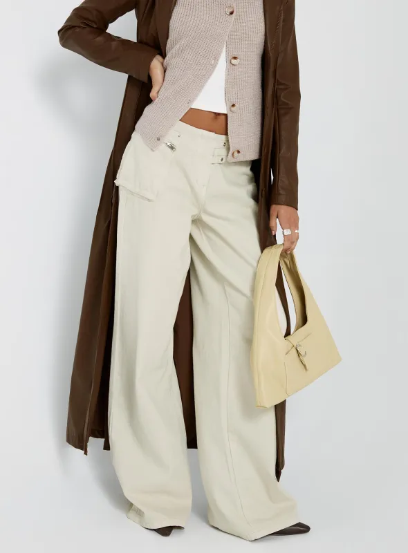 Paltrow Mid Rise Wide Leg Cargo Jeans Cream Petite sold by Princess Polly