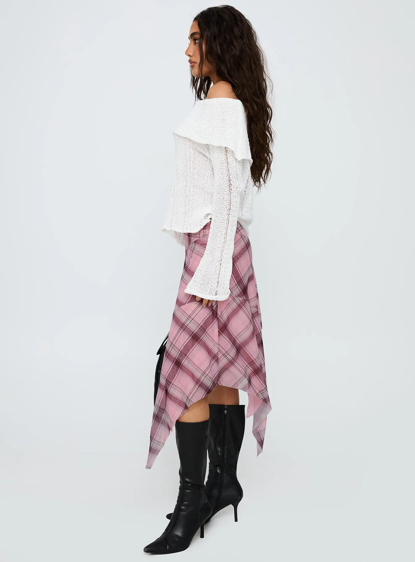 Anali Asymmetrical Midi Skirt Pink / Multi Check sold by Princess Polly product image thumbnail 4