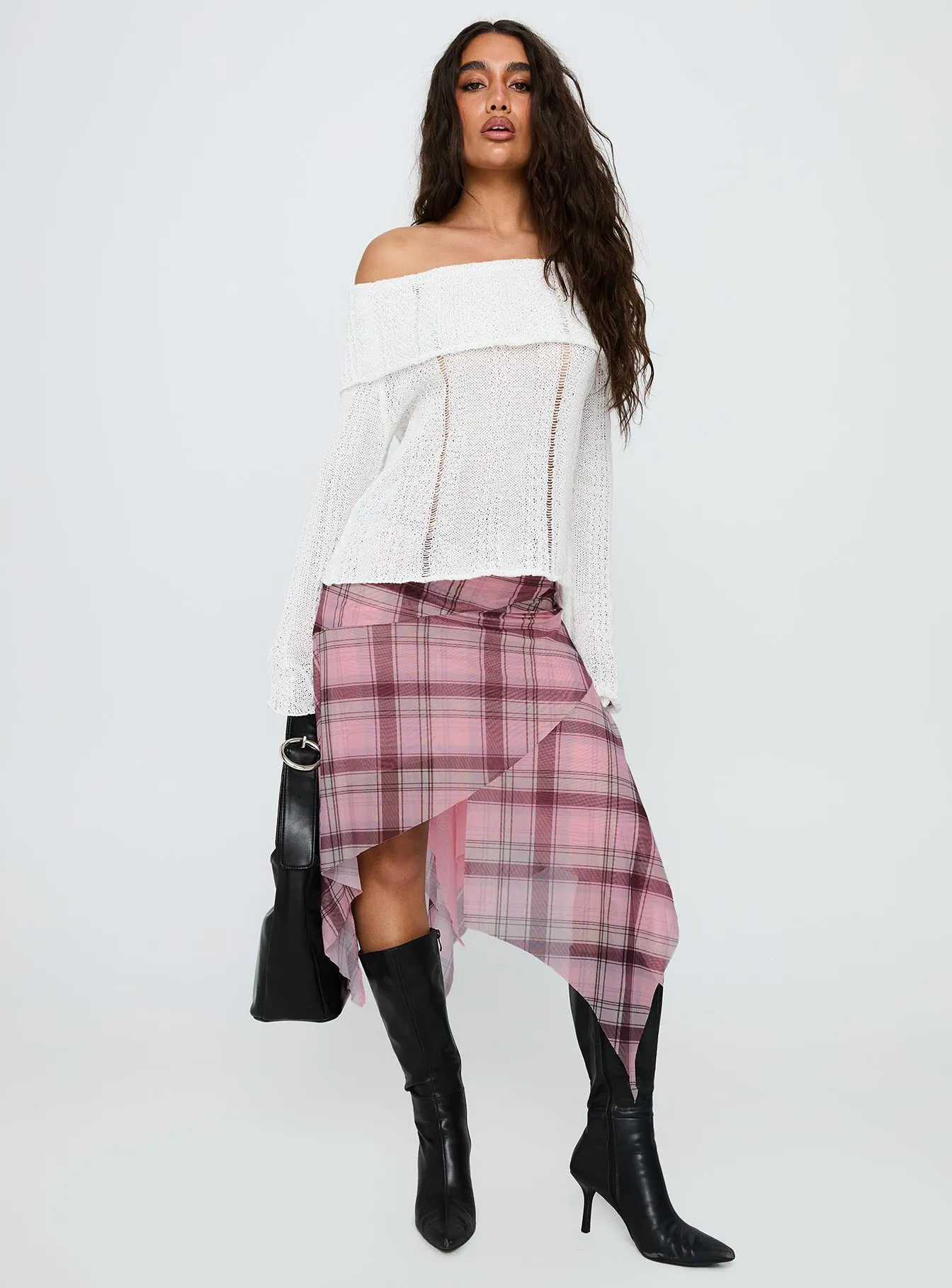Anali Asymmetrical Midi Skirt Pink / Multi Check sold by Princess Polly product image thumbnail 3
