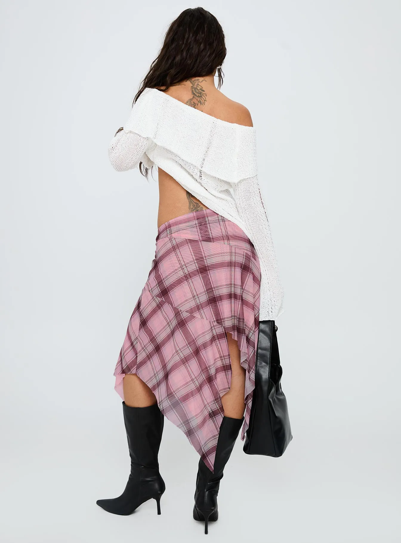 Anali Asymmetrical Midi Skirt Pink / Multi Check sold by Princess Polly product image thumbnail 5