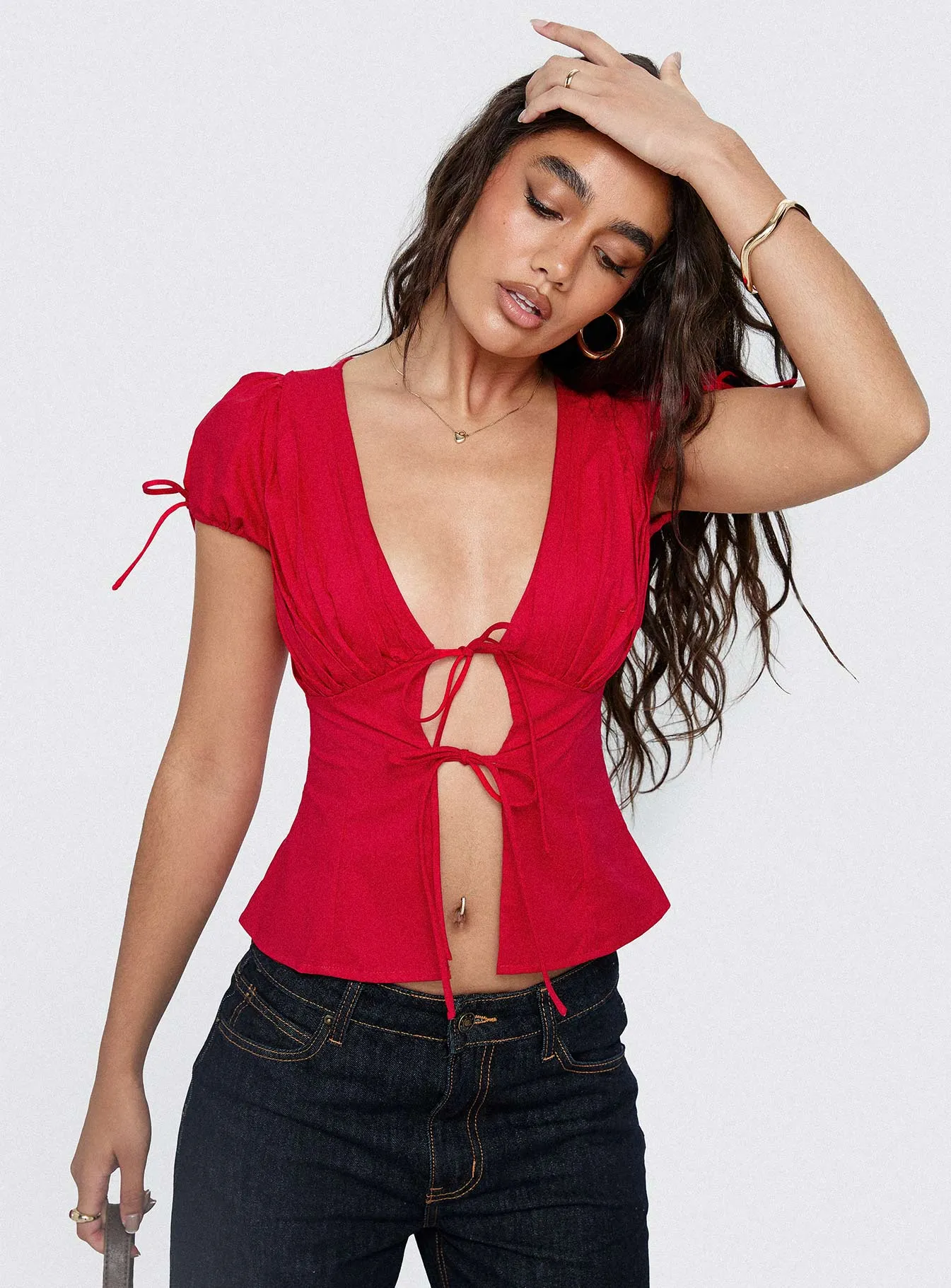 Incomparable Pleated Bust Top Red sold by Princess Polly