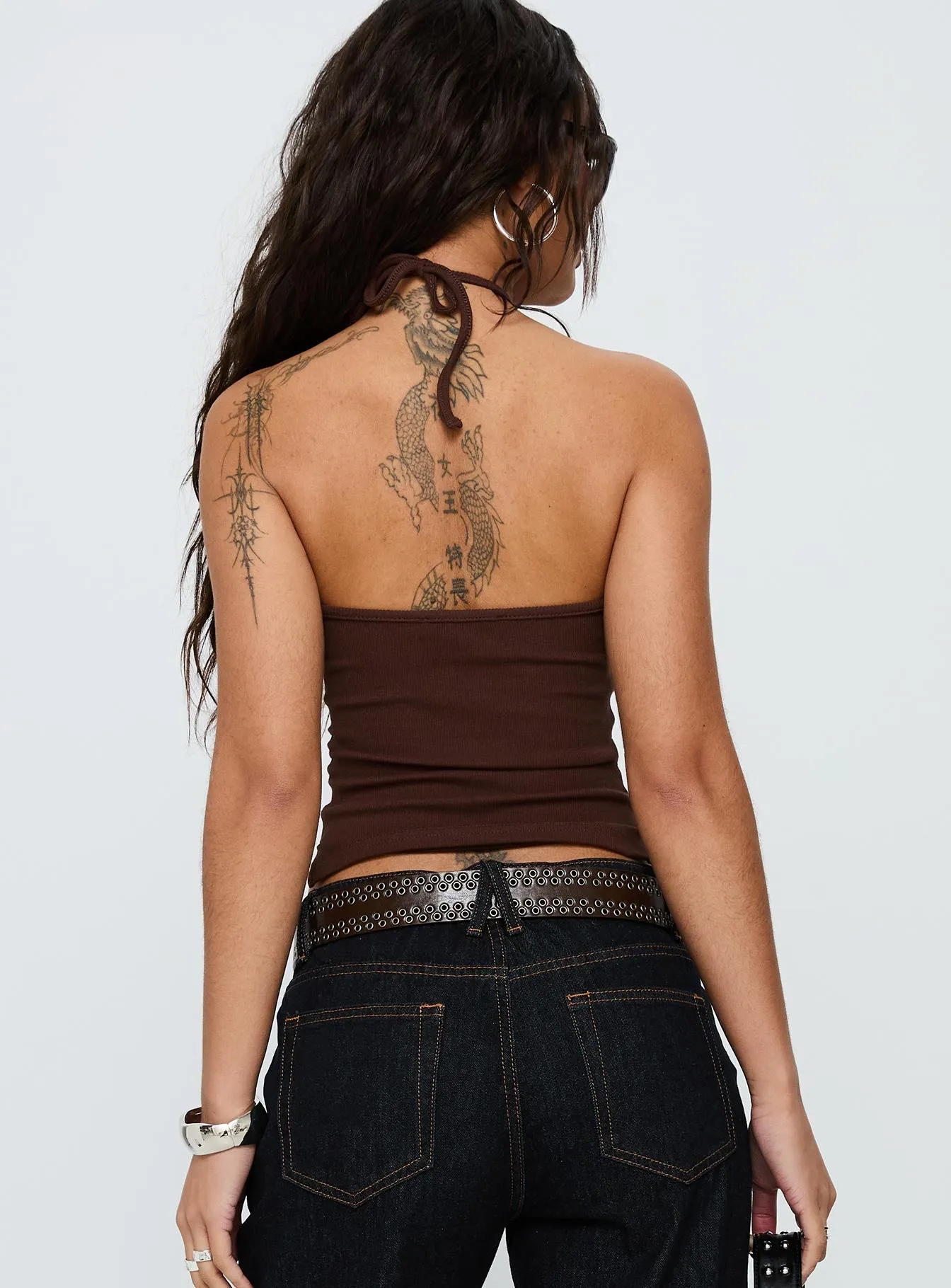 Baseline Halter Rib Top Chocolate sold by Princess Polly product image thumbnail 5