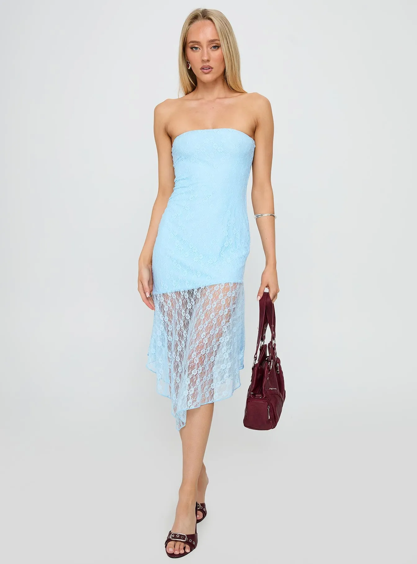 Nonchalant Strapless Lace Midi Dress Blue sold by Princess Polly product image thumbnail 3