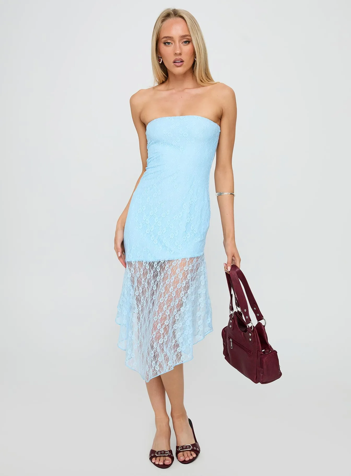 Nonchalant Strapless Lace Midi Dress Blue sold by Princess Polly product image thumbnail 2
