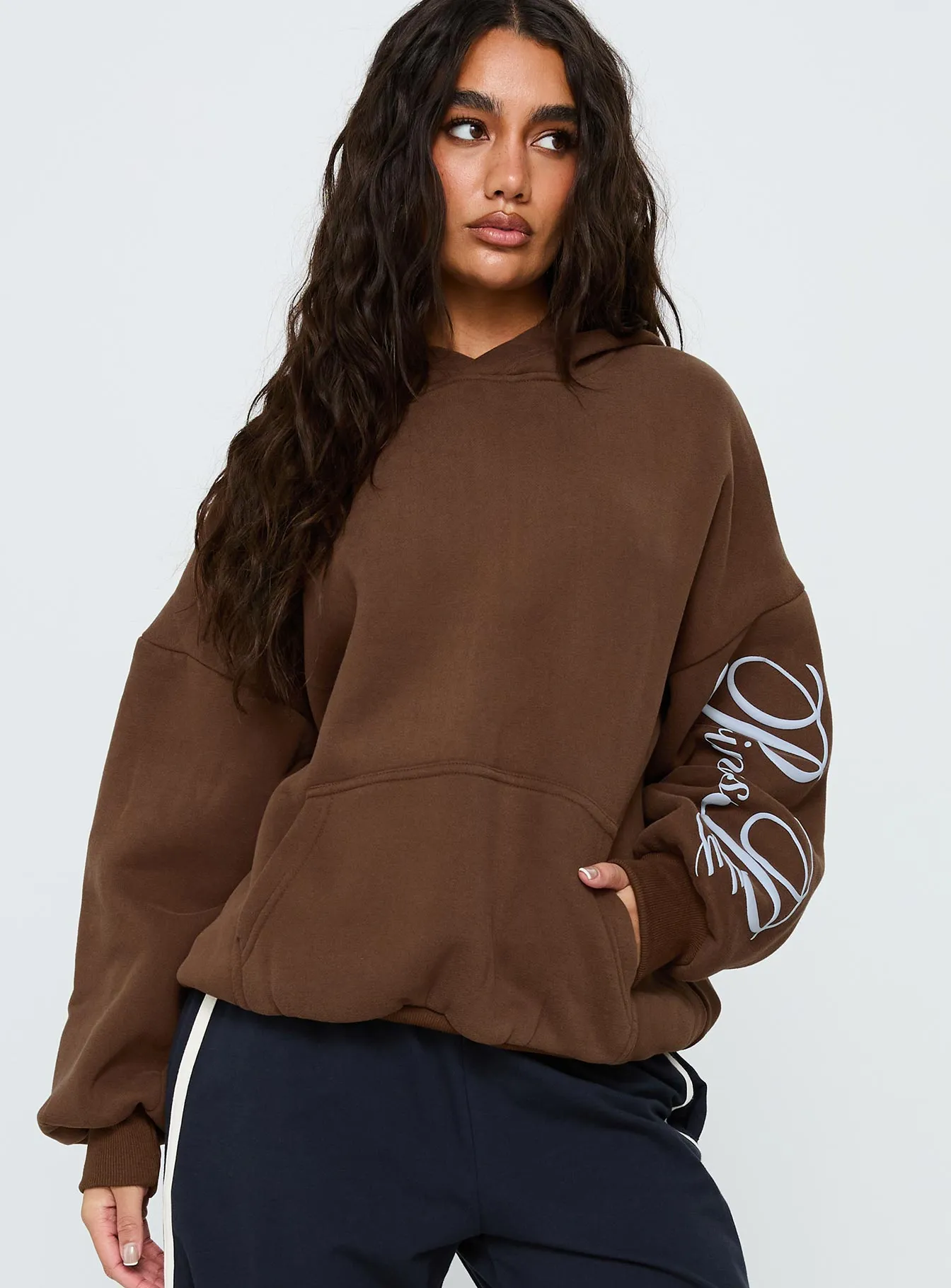 Princess Polly Script Text Graphic Hoodie Brown / Blue sold by Princess Polly product image thumbnail 2