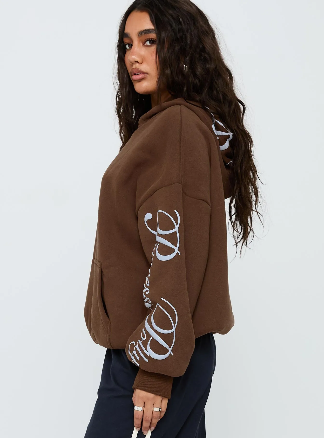Princess Polly Script Text Graphic Hoodie Brown / Blue sold by Princess Polly product image thumbnail 4