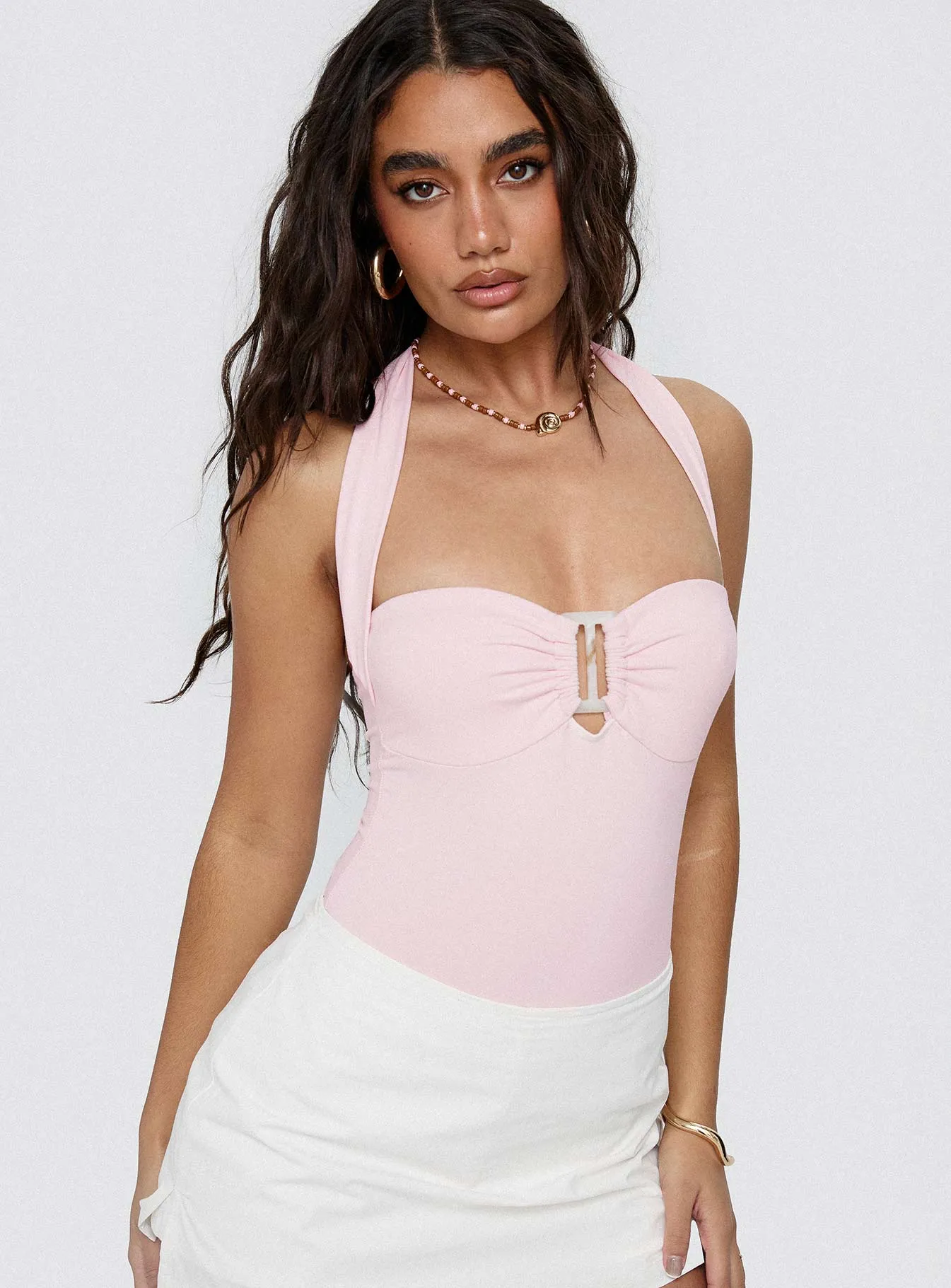 Swaying Buckle Detail Bodysuit Pink sold by Princess Polly
