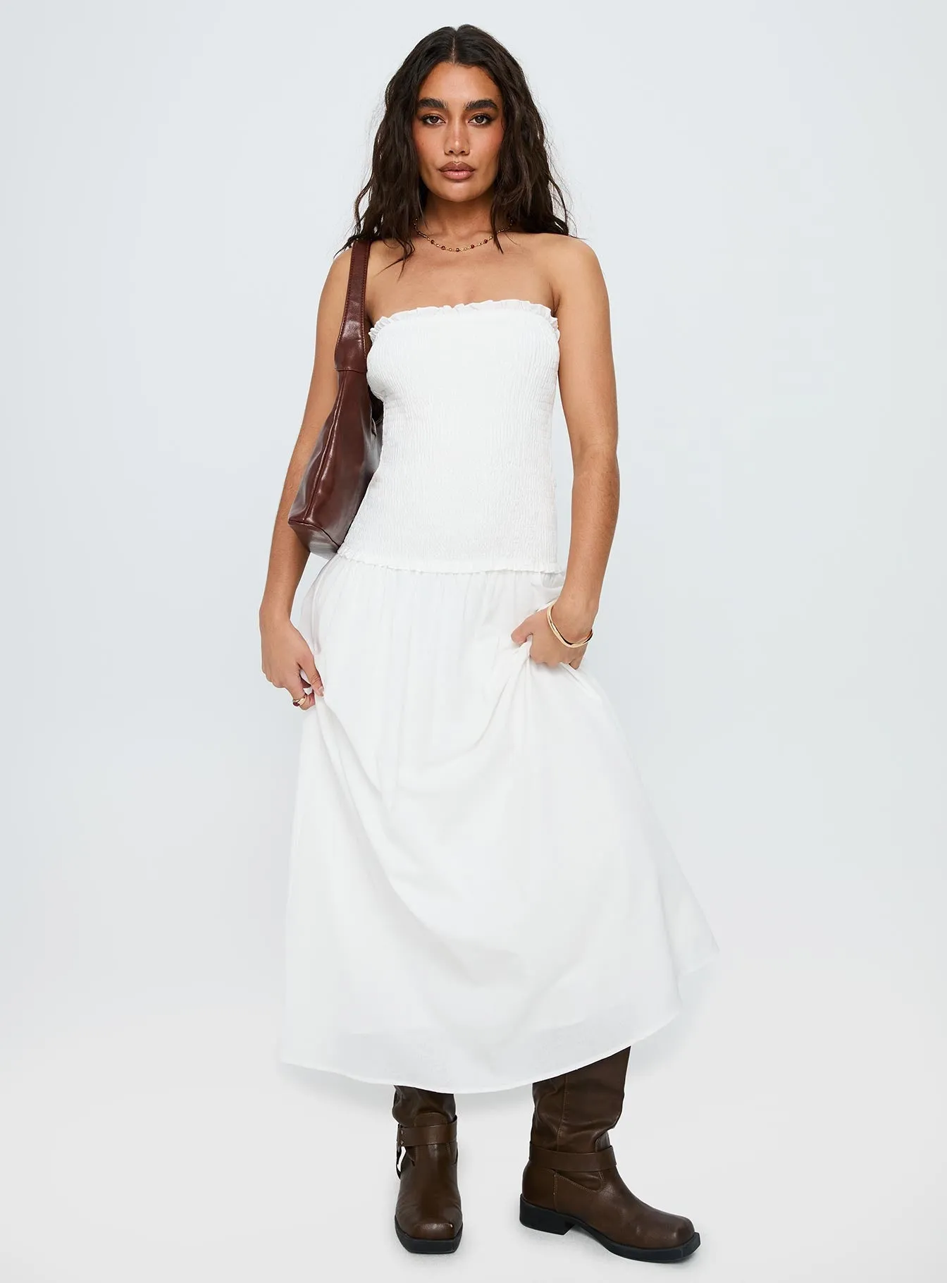 Tinsie Strapless Maxi Dress White sold by Princess Polly product image thumbnail 2
