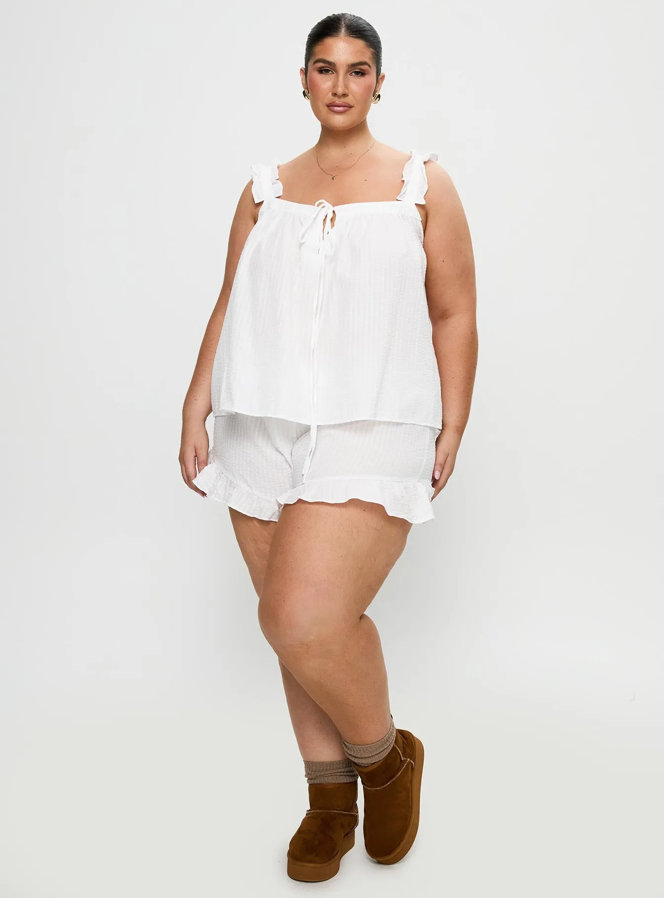 Santabelle Frill Shorts White Curve sold by Princess Polly product image thumbnail 3