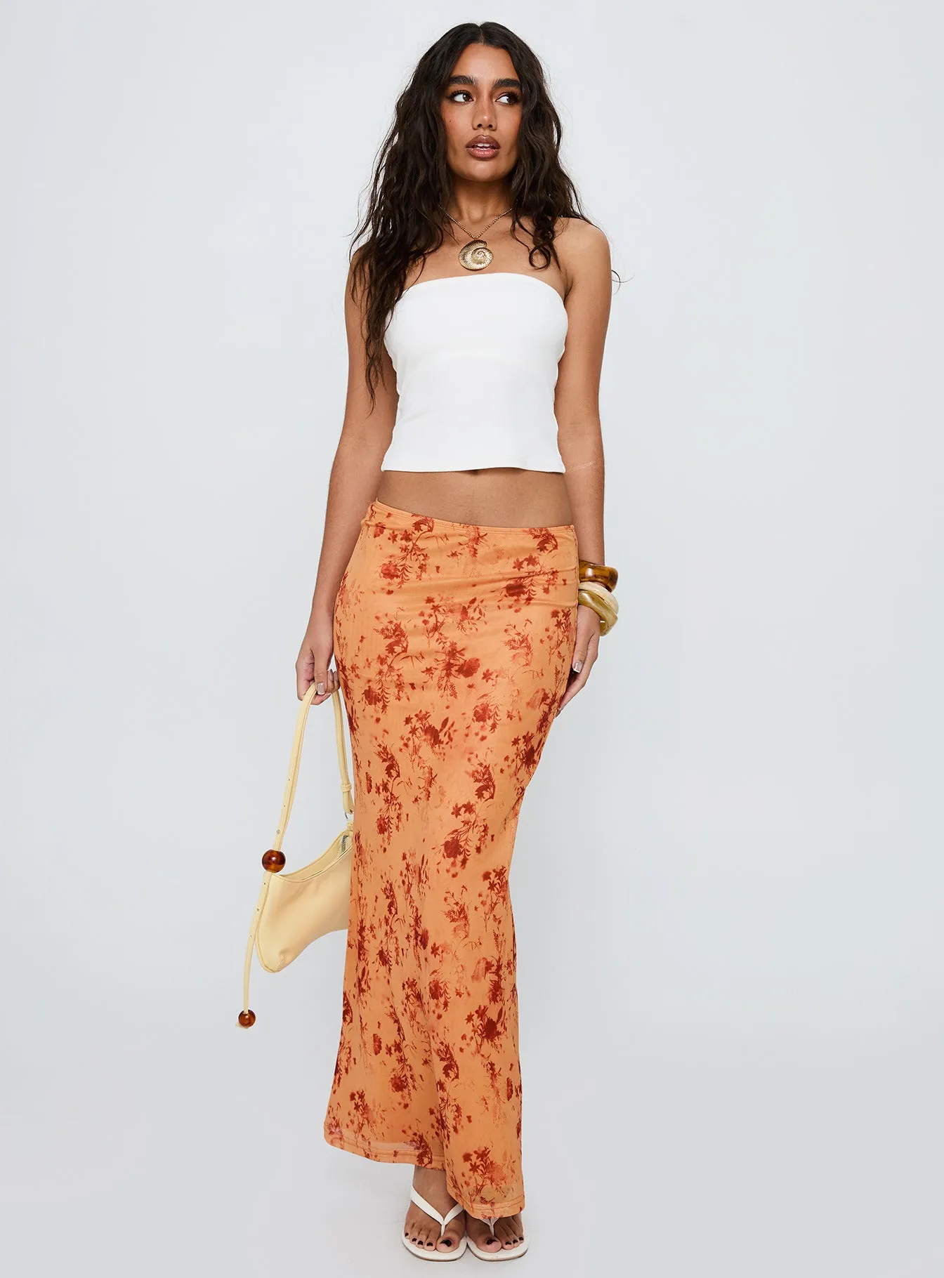 Shepherd Maxi Skirt Orange Multi sold by Princess Polly